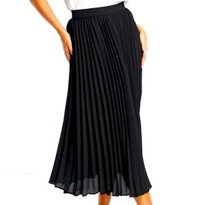 High-Rise Midi Slip Pleated A Line Black Accordion Skirt with Elastic Waist